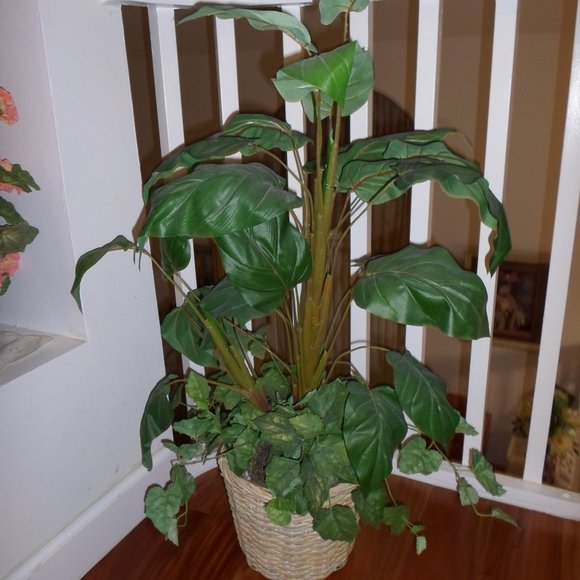 Fabric Foliage Arrangement in a Basket Planter - Picture 3 of 8